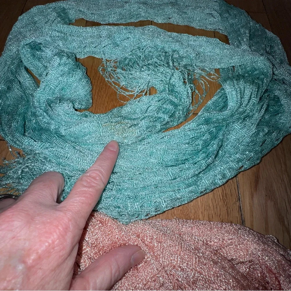 2 Scarves- Pink and Aqua Open-Knit Fringe - Women Accessories